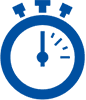 Clock icon with a checkmark representing fast approval and low payments.